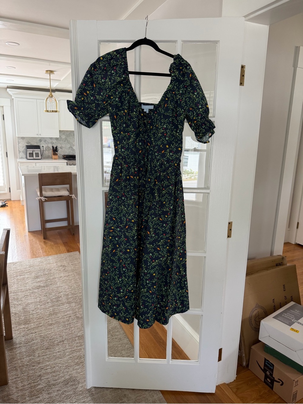 Hill House Dark Green Floral Puff-Sleeve Midi Dress, Ophelia